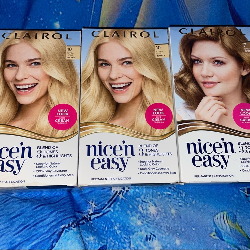 Lot of 3 Clairol nice ‘n easy Blonde Hair Color #10 Extra Light & #7 Dark
